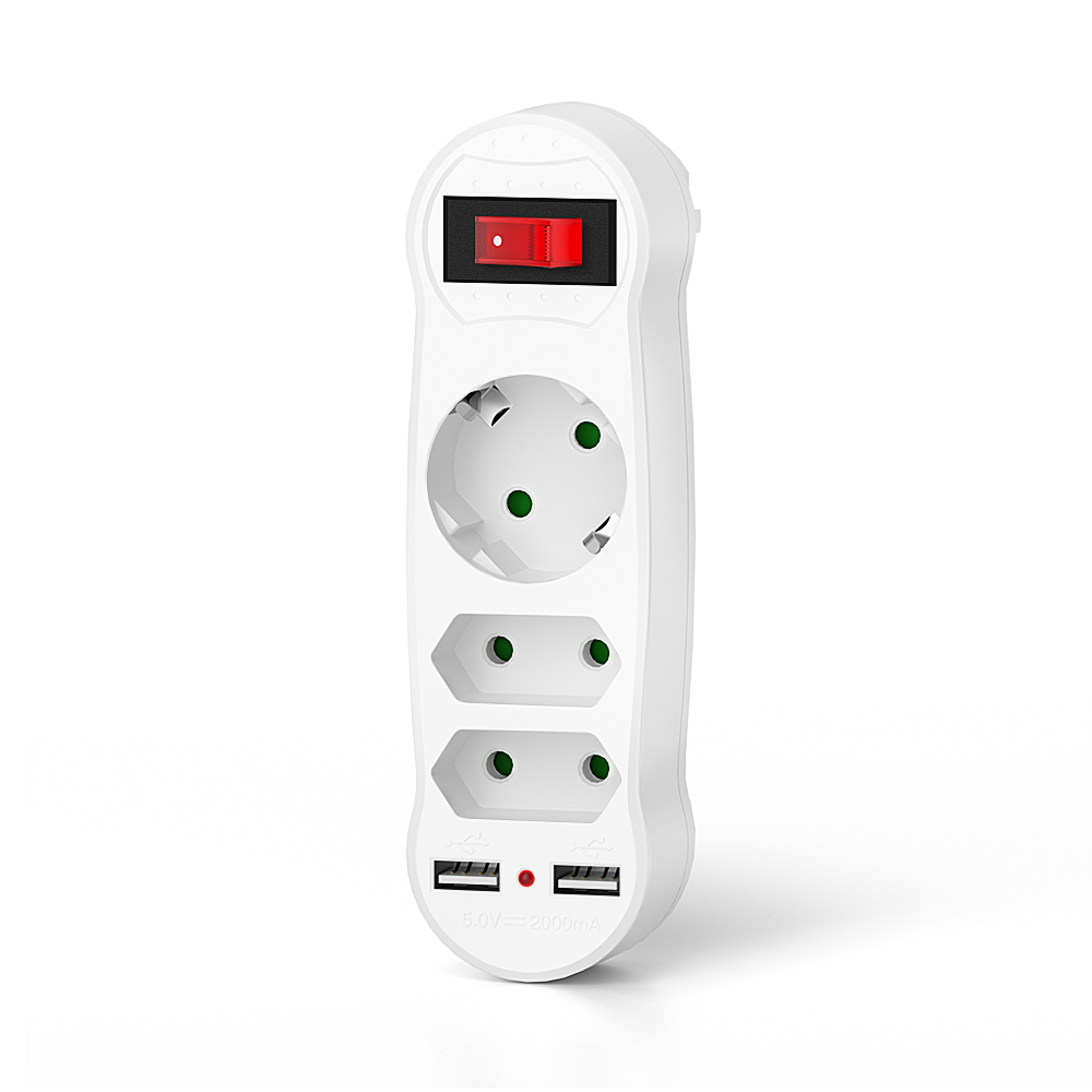 GlamPiece Steckdose mit USB, Steckdosenleiste mit Schalter, USB-Steckdosenadapter, 5 in 1 Steckdose mit Schalter für Büro