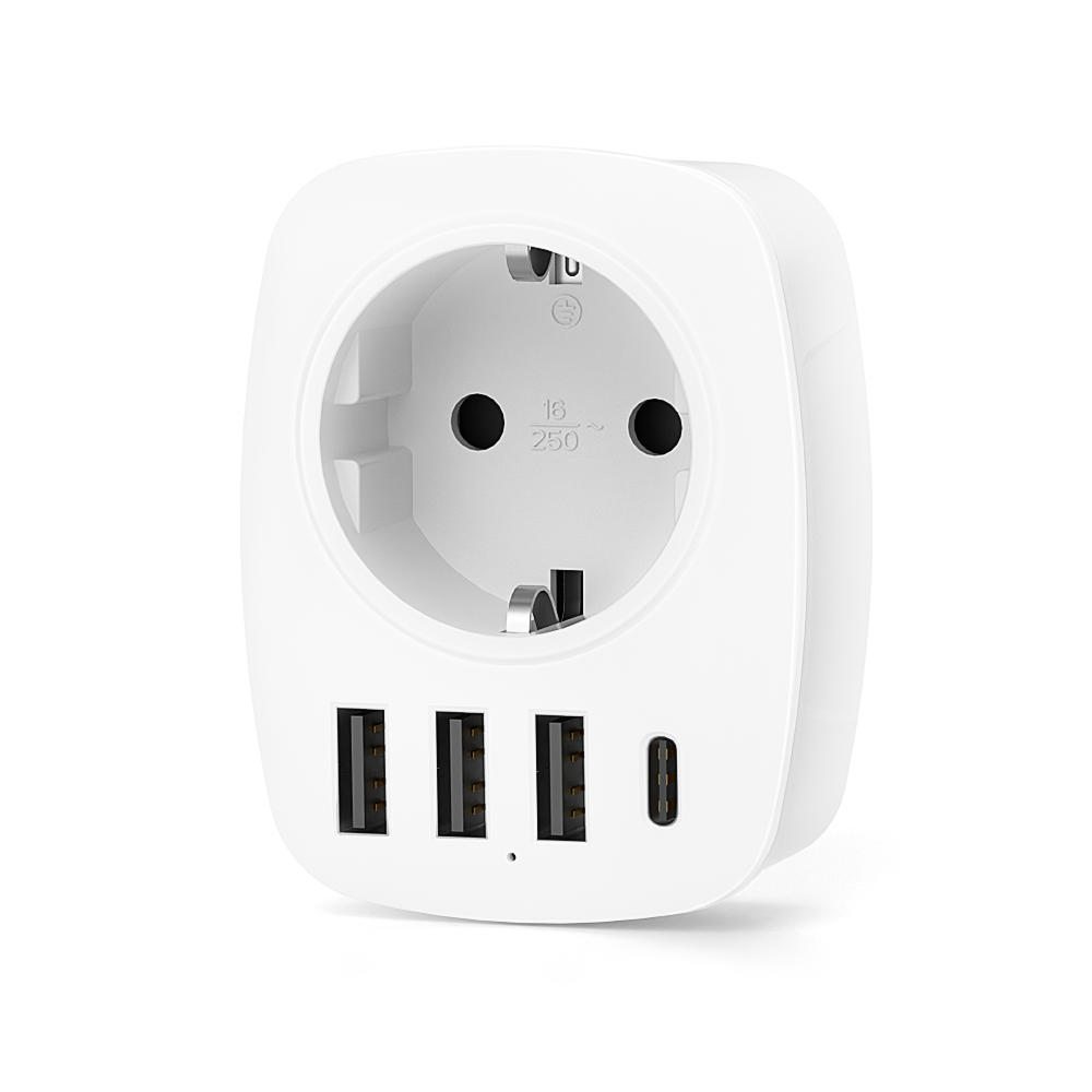 GlamPiece USB Steckdose, 4000 W Steckdosenadapter mit 3 USB, 1 USB C und Schuko Stecker, Mehrfachsteckdose USB