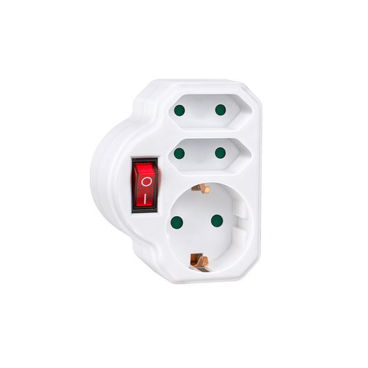 GlamPiece Doppelwand-Steckdosenadapter mit Schalter, 3 Steckdosen, PC-Flammschutz
